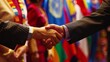 © nialyz - Global Unity: Delegates Signing International Agreement with UN Emblem and Flags in Background