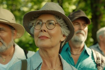 Wall Mural - Senior couple in hats and glasses in the park on a sunny day