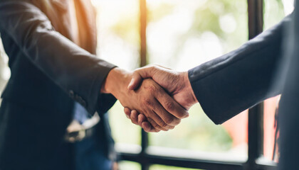 Wall Mural - businessmen shaking hands in agreement, symbolizing successful partnership and teamwork