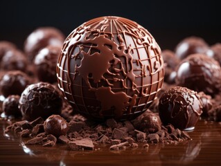 Delectable celebration: world chocolate day commemorated with a globe crafted from rich chocolate, a sweet symbol of global indulgence and culinary delight.