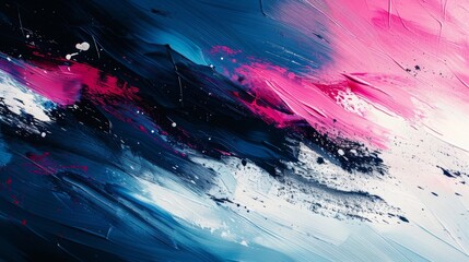 Wall Mural - vibrant abstract art, vivid contrasting black and white brushstrokes, with splashes of electric blue and neon pink, combine into a bold and modern abstract background