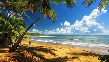Wall Mural - golden sands and palms panoramic tropical vacation digital photograph