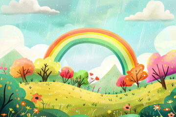 Wall Mural - spring background with rainbow, nature