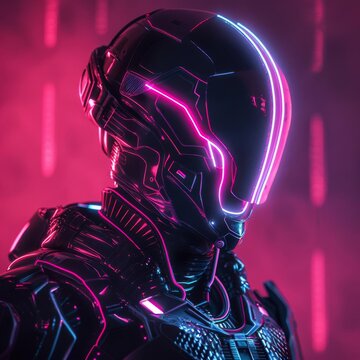 futuristic cyber warrior portrait with glowing neon accents and hightech armor