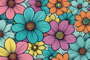 Wall Mural - A colorful flowery background with a variety of flowers in different colors