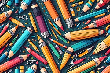 Wall Mural - A colorful array of pencils and other writing utensils