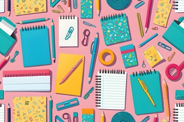 Wall Mural - A colorful array of school supplies including pens, pencils, and notebooks