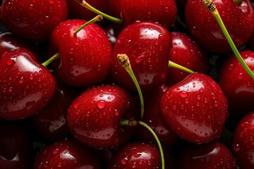 Sweet cherries pile isolated on white background, generative ai