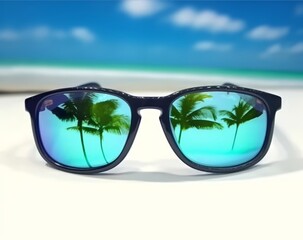 Wall Mural - Cool beach eye glasses on beach background