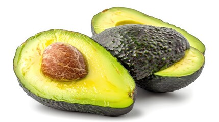 Wall Mural - Isolated on white background half of an avocado with clipping path