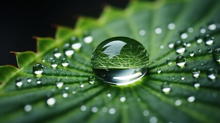 Wall Mural - water drops on a leaf