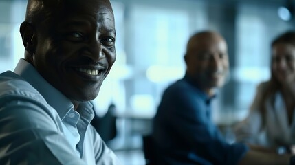 cheerful mature businessman attending a meeting with his colleagues in an office experienced busines