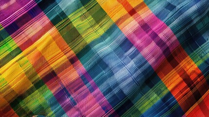 Sticker - Classic Rainbow Toned Seamless Abstract Plaid Fabric Patterns Checkered Texture Background