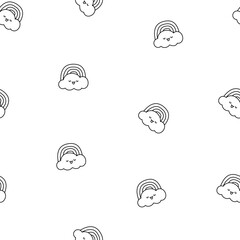 Cartoon cute happy kawaii characters. Seamless pattern. Coloring Page. Lifestyle. Hand drawn style. Vector drawing. Design ornaments.