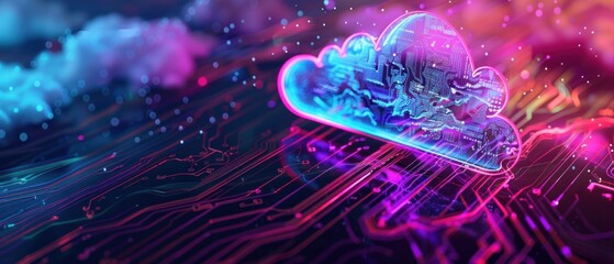Poster - Neon light cloud computing futuristic technology