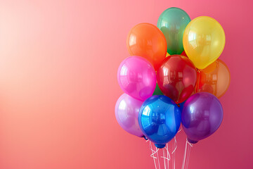 A bunch of colorful balloons are tied together. The balloons are in various colors, including red, blue, green, and yellow