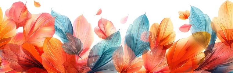 Wall Mural - Colorful Floral Petals and Leaves Texture Illustration on White Background - Abstract Banner