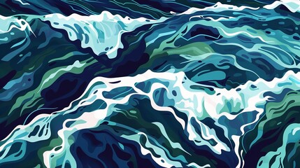 Wall Mural - Churning waves around reef flat design top view, stormy seas, water color, tetradic color scheme 
