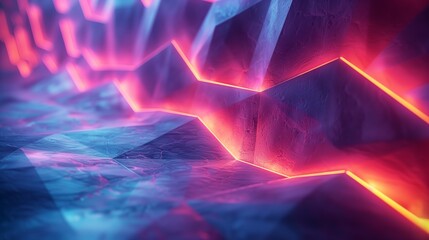 Poster - Glowing Geometric Shapes on Abstract Background. Vibrant abstract background featuring glowing geometric shapes in neon colors, creating a futuristic and dynamic visual effect.