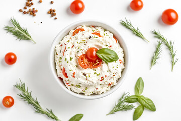 Wall Mural - Creamy Cheese Dip with Tomatoes and Herbs