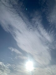 Wall Mural - blurred image of sky with clouds and sun.