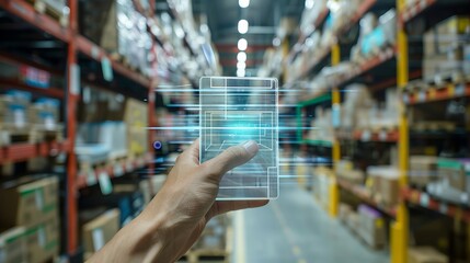 Canvas Print - Smart warehouse management system using augmented reality technology to identify package picking and delivery . Future concept of supply chain and logistic business