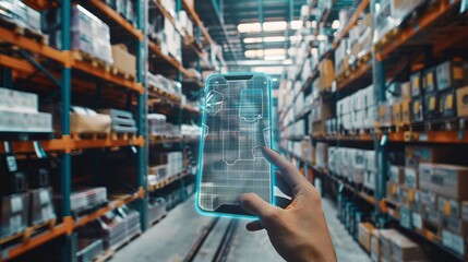 Canvas Print - Smart warehouse management system using augmented reality technology to identify package picking and delivery . Future concept of supply chain and logistic business