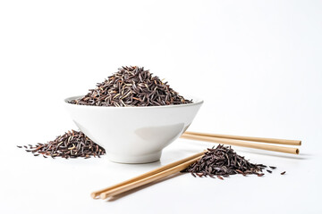 Canvas Print - Black Rice in Bowl with Chopsticks