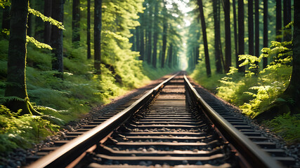 Train tracks passing through the forest, Generative AI