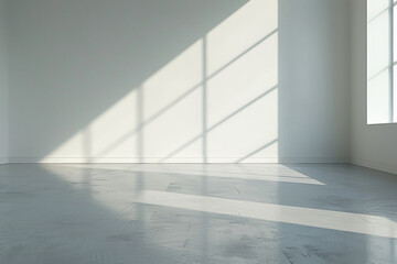 Poster - A large empty room with a window that is letting in sunlight. The room is bare and empty, with no furniture or decorations. The sunlight is shining through the window, creating a warm
