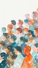 Poster - Watercolor illustration of a diverse crowd of people seen from the side. Highlighting diversity and public monitoring.