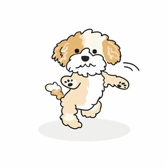 Wall Mural - Minimalist Doodle Style Front View Dancing Cockapoo Dog in Kawaii Anime on White Background