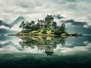 Wall Mural - Scenic Reflections The Castle on the Water in Breathtaking Scottish Landscapes
