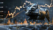 © AIGeneratorTester - a bull statue standing in front of a stock chart. Concept of market bullish