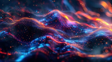 Wall Mural - Stream data wave. Glowing neon wave lines and bokeh lights data transfer concept