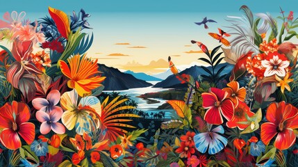 Sticker - flowers illustration landscape artwork