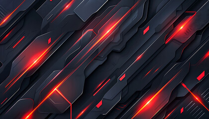 Fototapete - modern abstract background with dark grey and black tones, accented by vibrant red glowing lines, creating a dynamic and innovative design