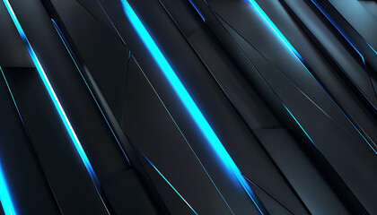Poster - abstract background with dark tones and vibrant blue glowing lines, emphasizing sharp contrasts and modern innovation