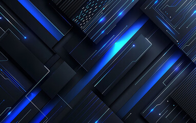 Poster - Futuristic geometric design with glowing blue lines and dark abstract shapes