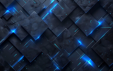 Poster - Futuristic geometric design with glowing blue lines and dark abstract shapes