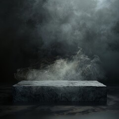 Enigmatic and serene, the stone pedestal is embraced by swirling mist