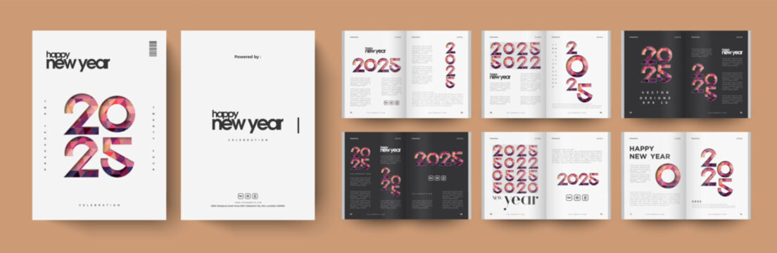 Happy New Year 2025 magazine design. With several modern design options. For magazines, covers, posters and others.