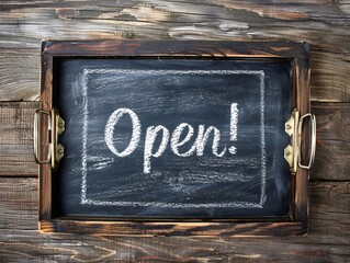 Wall Mural - Chalkboard sign - the word open is written on the sign 