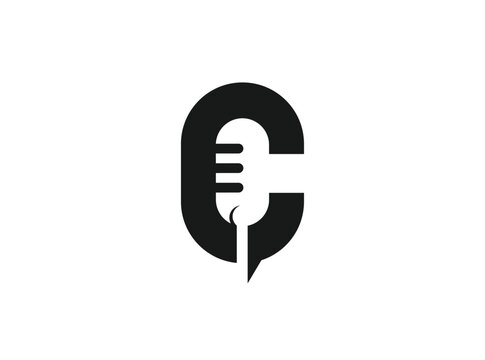 Letter C and Podcast or Radio Logo design using Microphone and Bubble chat or talk icon