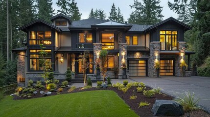 Wall Mural - Luxurious home design with modern curb appeal in Bellevue.