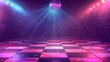© MyBackground - disco dance floor with a checkered pattern and a glittering disco ball hanging overhead