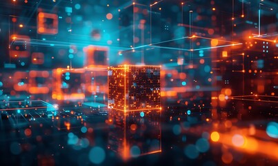 Aufkleber - Glowing interconnected cubes representing a high-tech IoT network, showcasing futuristic and innovative technology