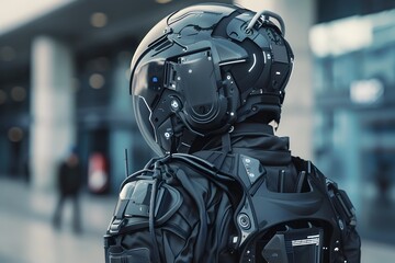 Wall Mural - Futuristic Soldier in Armored Exoskeleton Prepared for Combat Mission