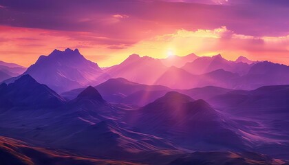 Wall Mural - majestic purple mountain range bathed in warm golden sunset light breathtaking panoramic landscape photograph