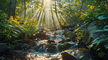 Wall Mural - From rocky crevices to sun-dappled clearings, the camera explores every facet of the mountain herbal sanctuary, capturing moments of serenity and vitality.